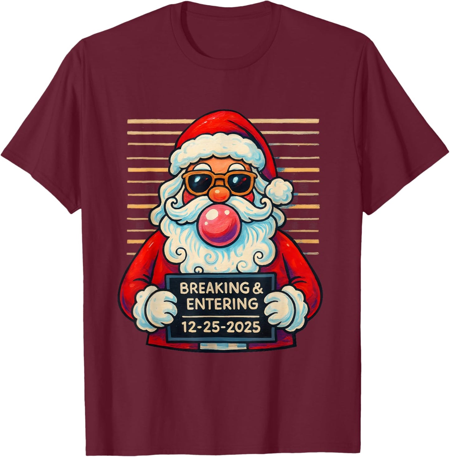 Funny Santa Breaking and Entering Christmas T-Shirt - T-Shirt | Maroon