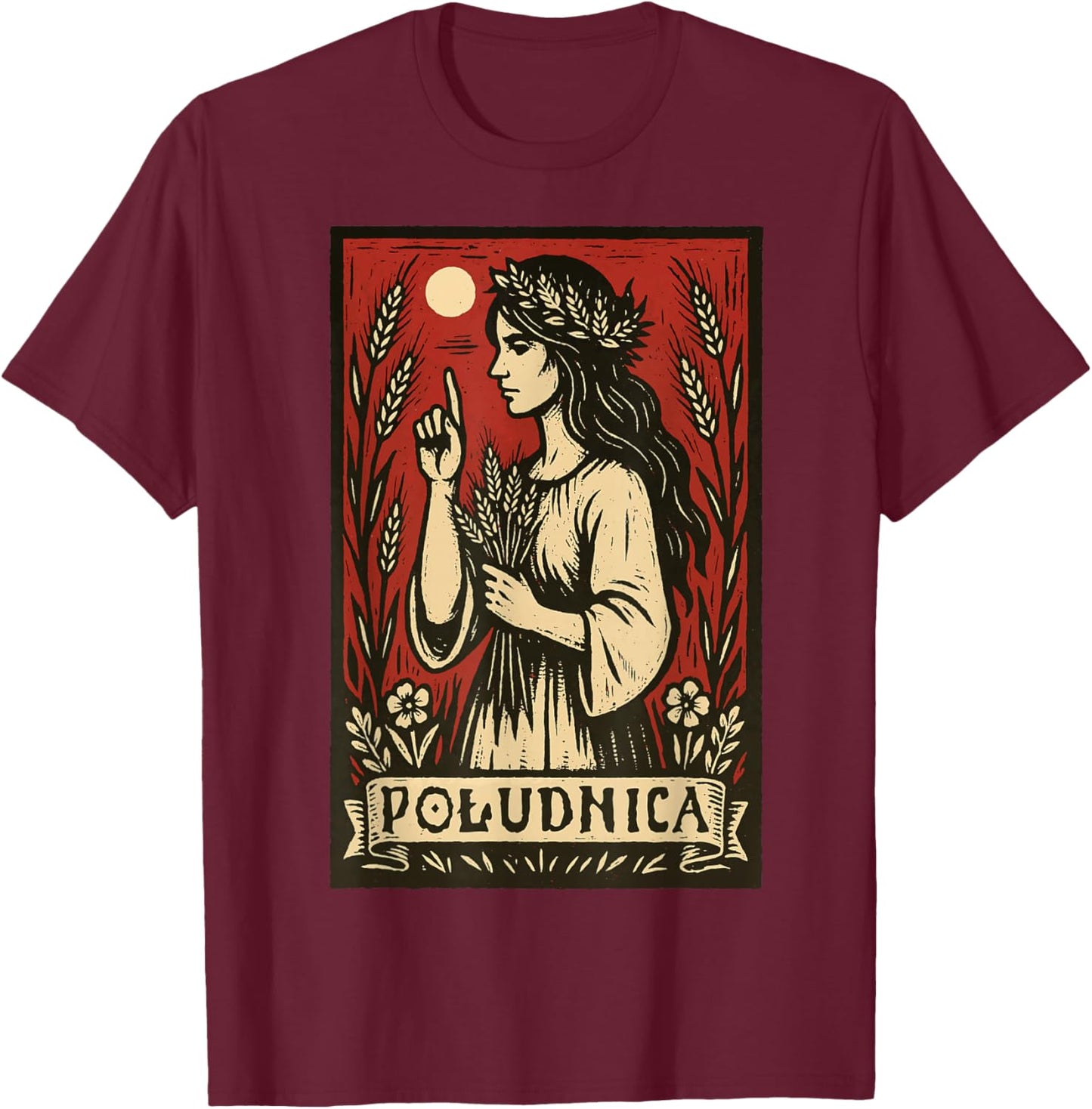 Poludnica Slavic Folk Pagan Myth Witch Art T-Shirt - T-Shirt | Maroon