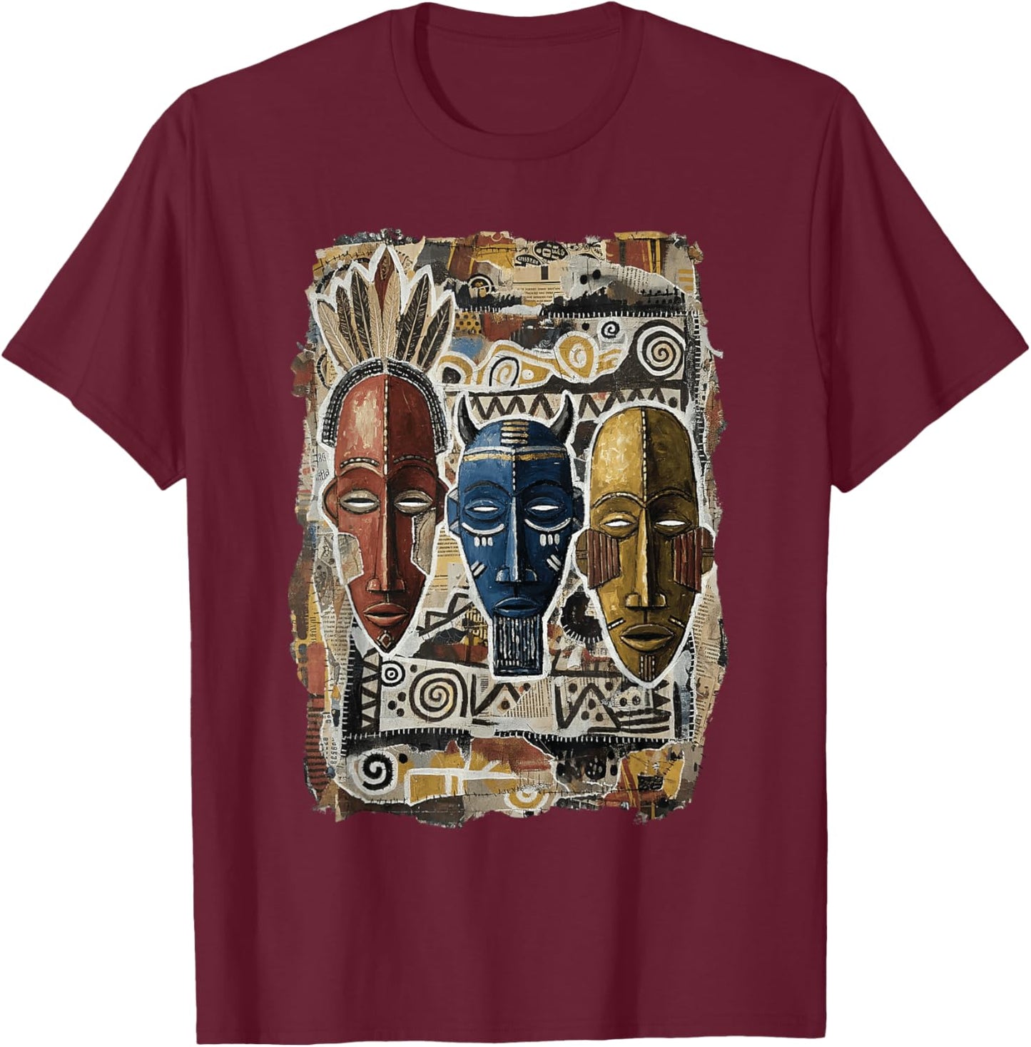 Cool African American Tribal mask Art Black History Month T-Shirt - T-Shirt | Maroon