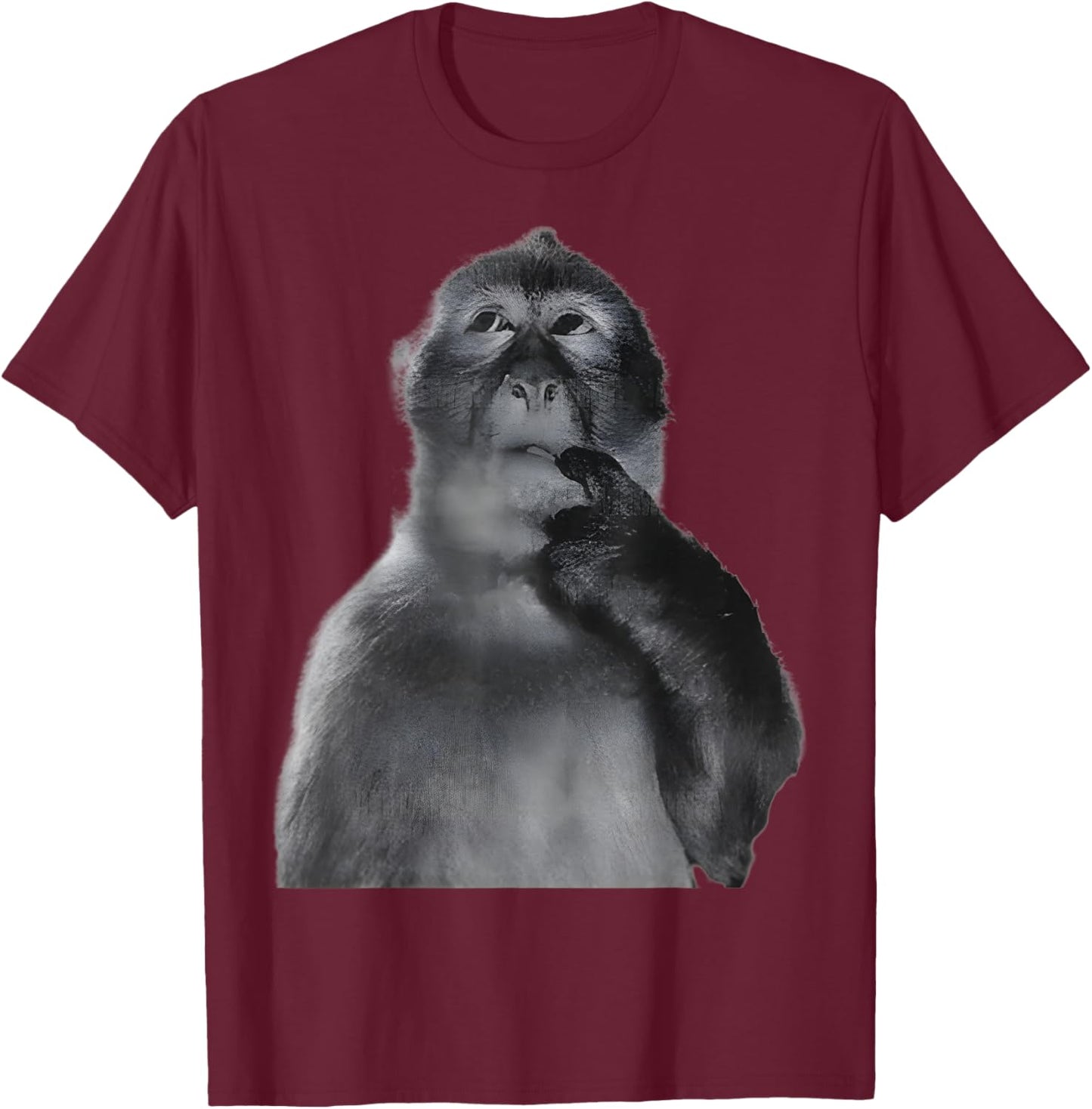 Women Men Kids Funny Monkeys Humor Thinking Monkey Meme T-Shirt - T-Shirt | Maroon
