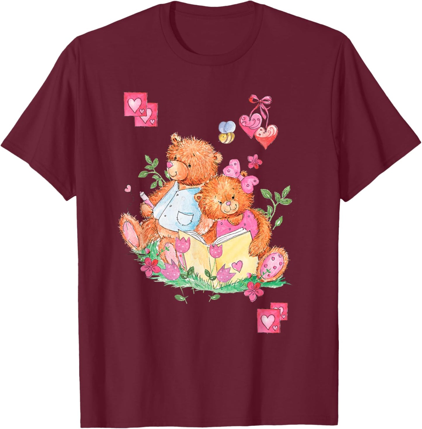 Retro Teddy Bear Y2K Grandma Core Kidcore Valentines Pastel T-Shirt - T-Shirt | Maroon