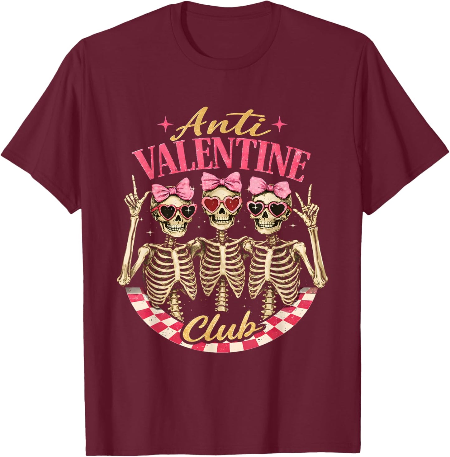 Funny Valentine's Day Friends Anti Valentine Club T-Shirt - T-Shirt | Maroon
