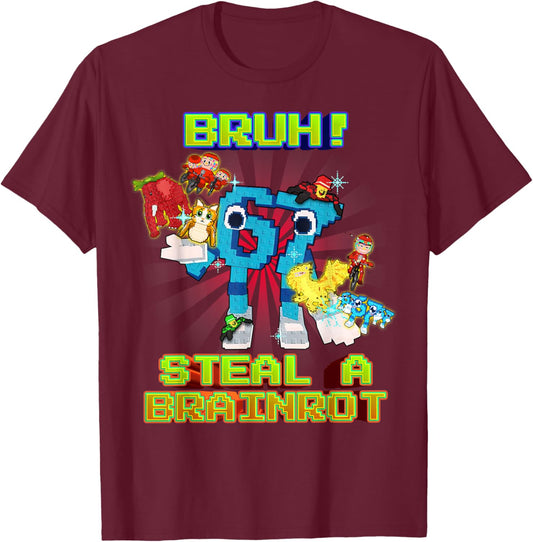 Bruh 67 Six Seven with Every Brainrots for Boys Kids Teens T-Shirt - T-Shirt | Maroon