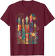 Art Deco Fountain Pen Skyline with Retro Abstract Geometry T-Shirt - T-Shirt | Maroon