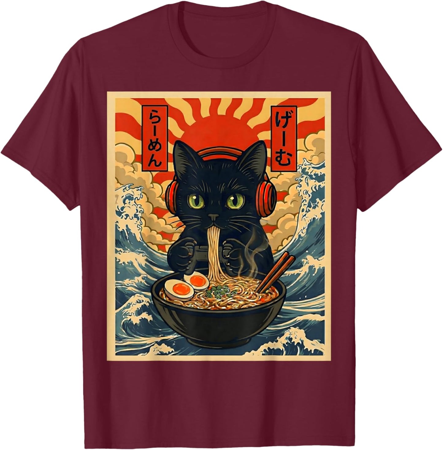Funny Cat Gamer Gifts Men Kawaii Anime Gaming Headset Cat T-Shirt - T-Shirt | Maroon