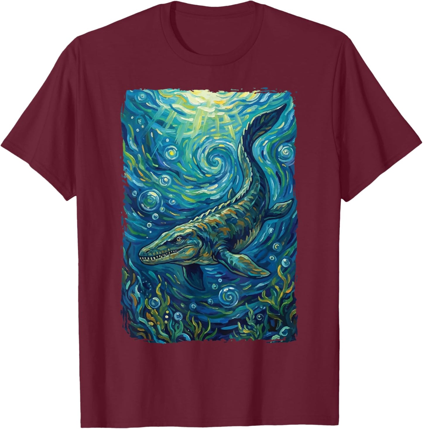 Mosasaurus Starry Night Mosasaur T-Shirt - T-Shirt | Maroon