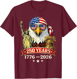 Flag Vintage 250 Years American 1776 2026 250th USA Birthday T-Shirt - T-Shirt | Maroon