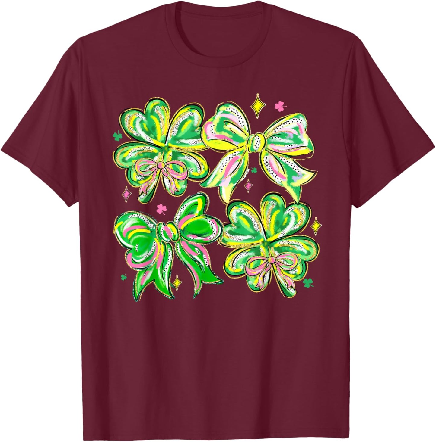 Coquette Bow St.Patrick's Day Lucky Shamrock Ireland Irish T-Shirt - T-Shirt | Maroon