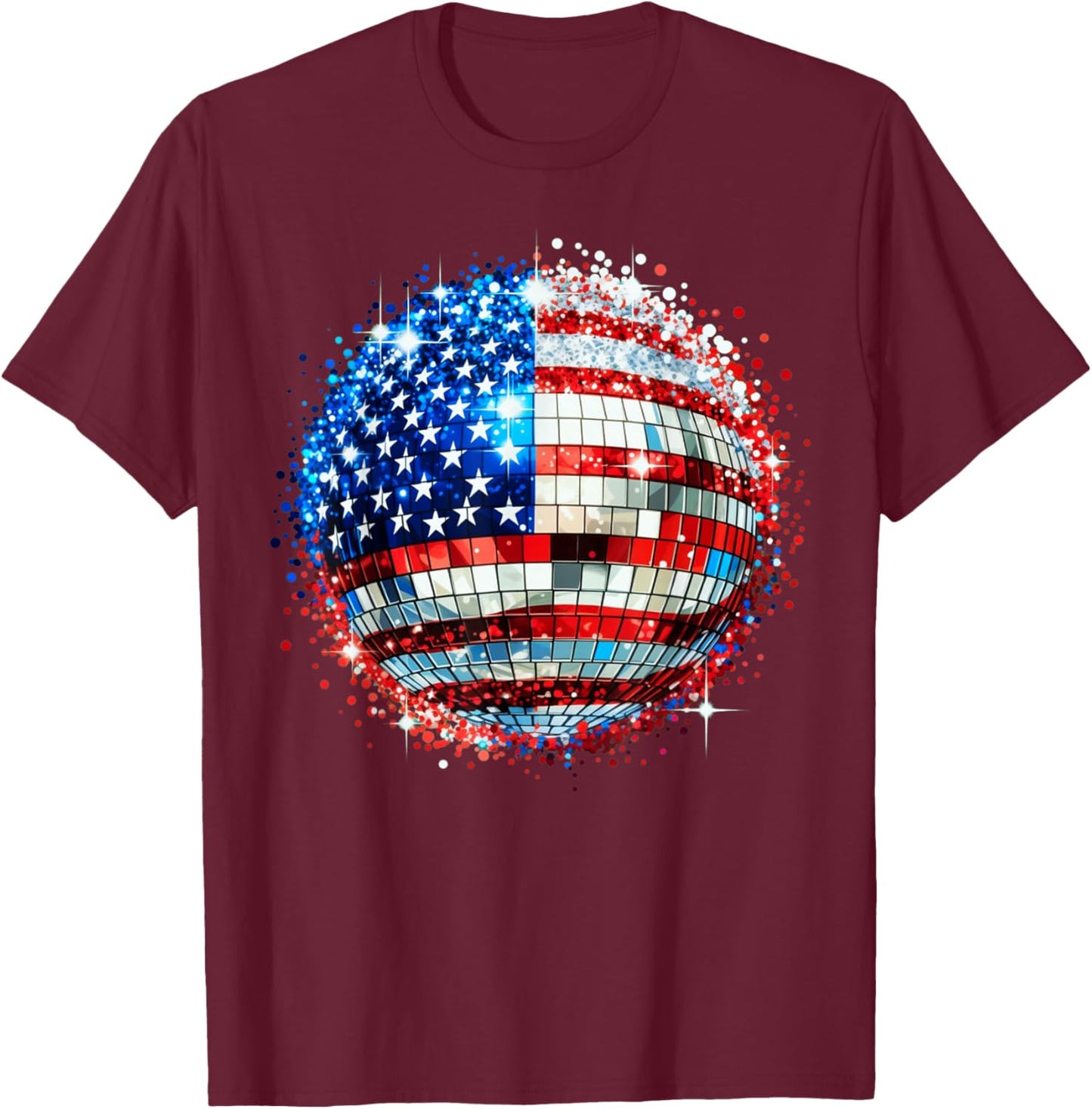 American Flag Disco Ball Patriotic Celebration T-Shirt - T-Shirt | Maroon
