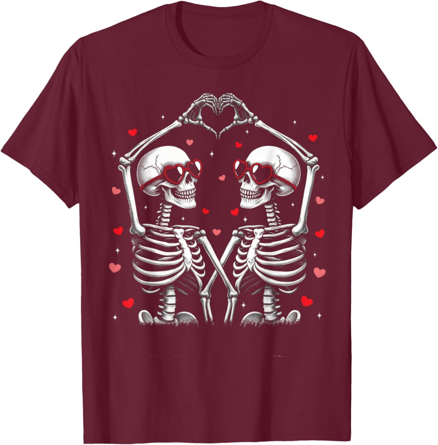 Valentines Day Skeleton Hand Heart Funny Matching Couples T-Shirt - T-Shirt | Maroon