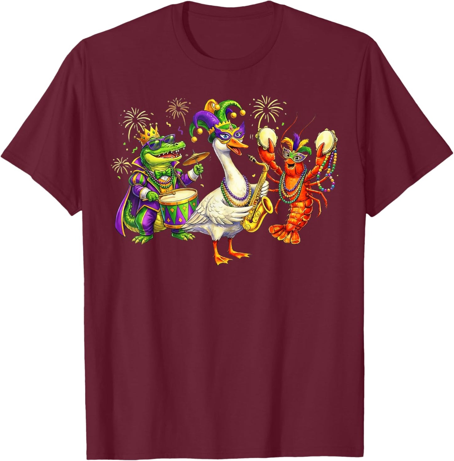 ABC Alligator Brown Pelican Crawfish Louisiana Mardi Gras T-Shirt - T-Shirt | Maroon