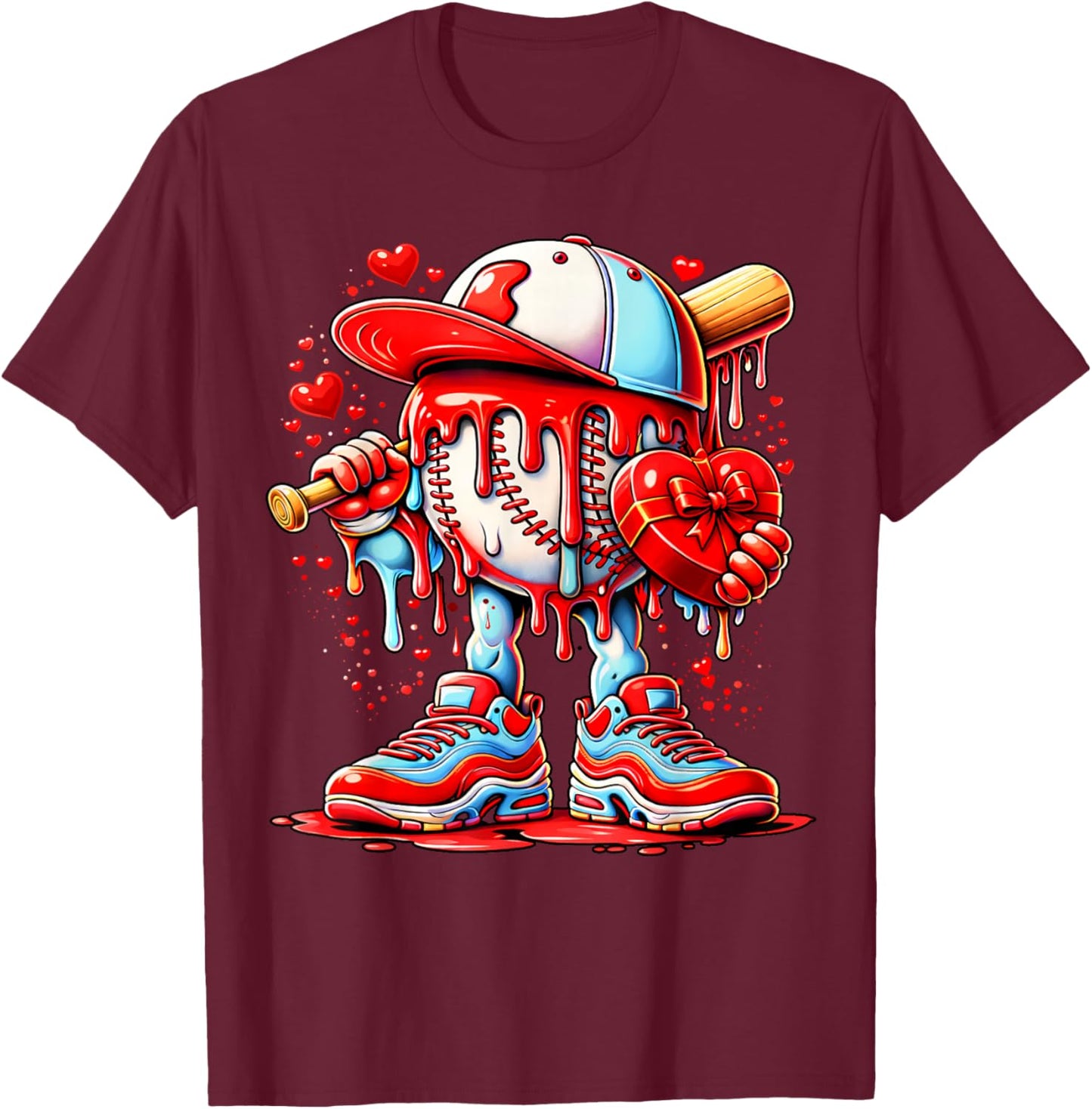 Baseball Drip Icecream Apparel Youth Boy Valentine T-Shirt - T-Shirt | Maroon