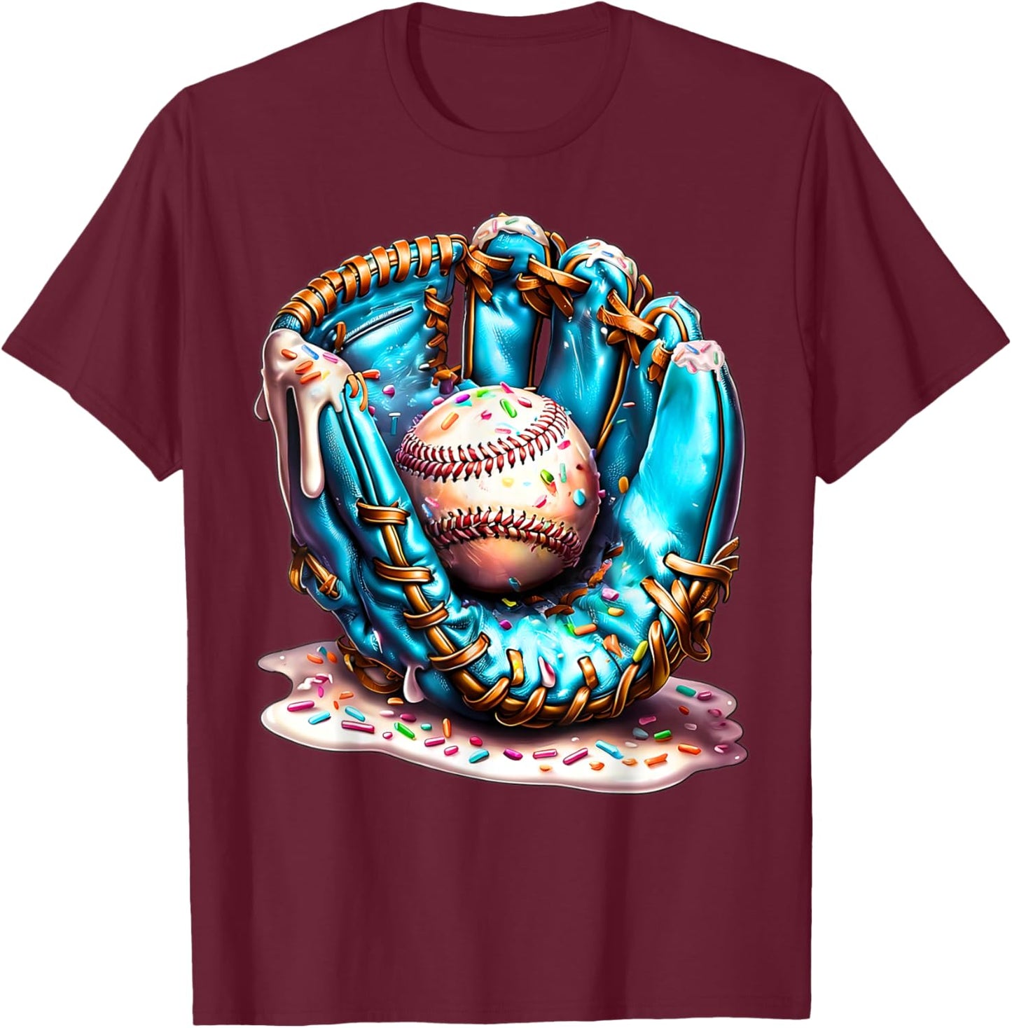 Baseball Glove ice Cream Sprinkles Youth Kids Boys Baseball T-Shirt - T-Shirt | Maroon