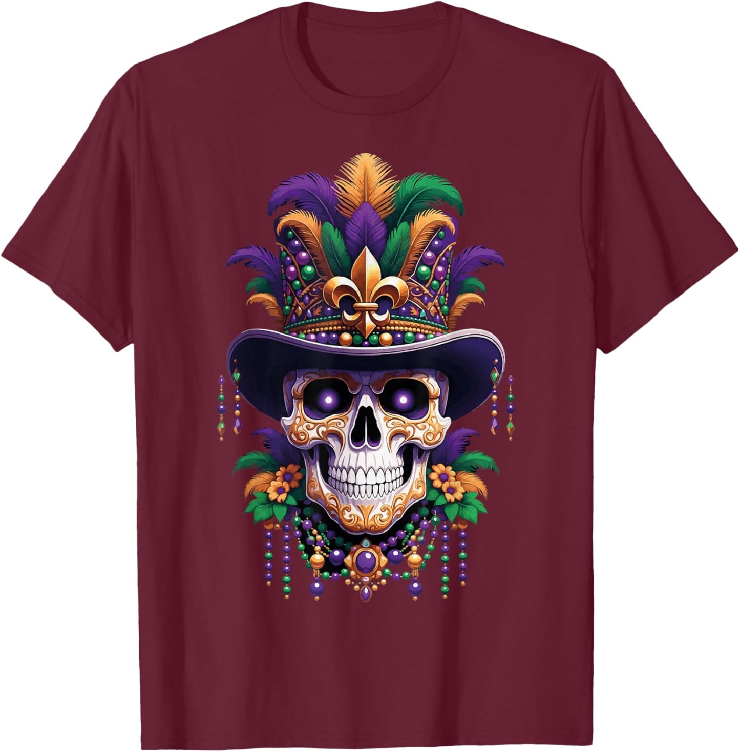 Mardi Gras Costume Sugar Skull Carnival Halloween Party T-Shirt - T-Shirt | Maroon