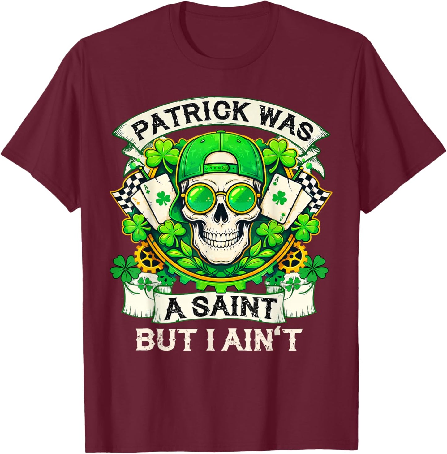 Skull St Patrick Day of The Dead Lucky Shamrock Men Women T-Shirt - T-Shirt | Maroon