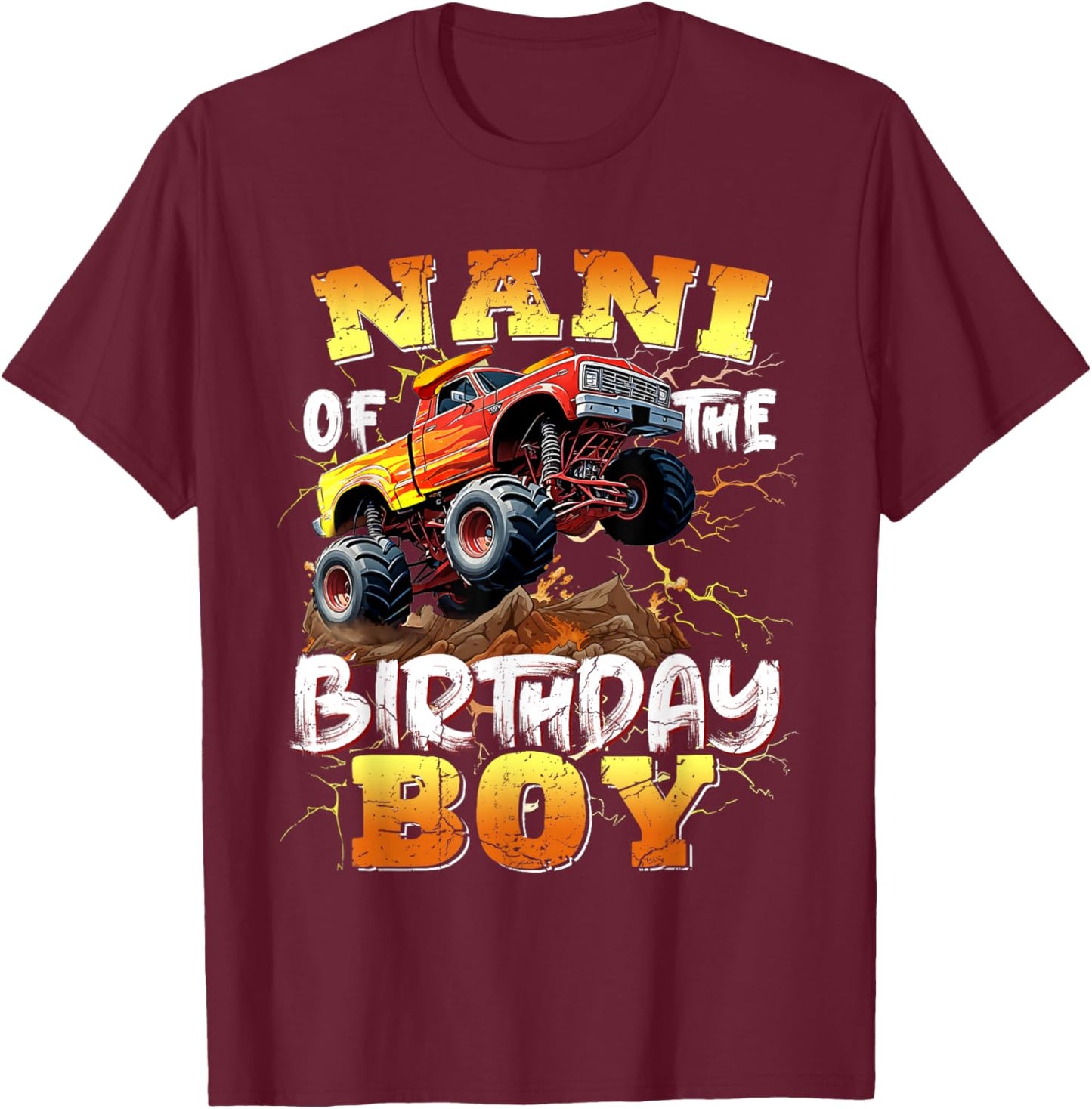 Nani of The Birthday Boy Monster Truck Birthday Family T-Shirt - T-Shirt | Maroon