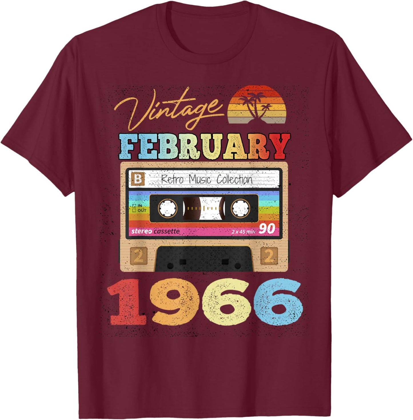 60th Birthday Gift Vintage Retro February 1966 60 Years Old T-Shirt - T-Shirt | Maroon
