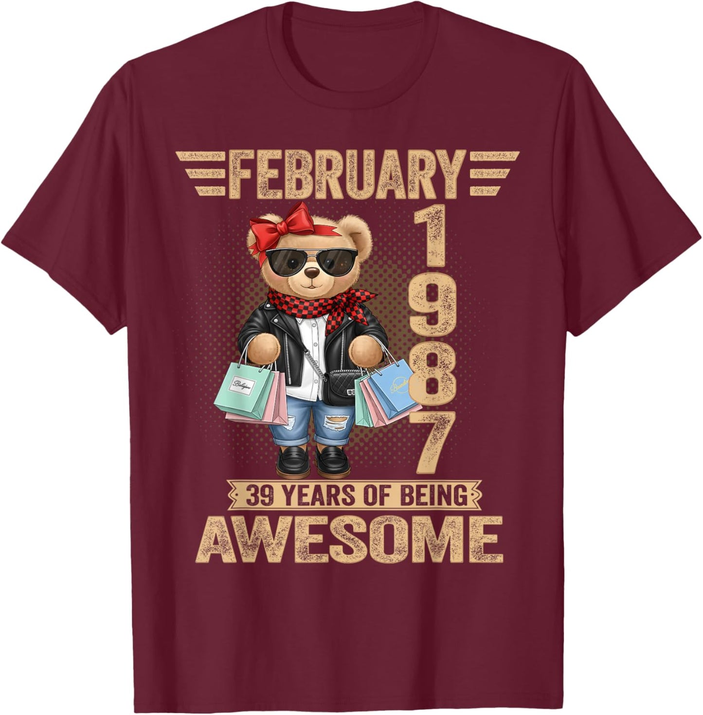39 Year Old February 1987 Teddy Bear 39th Birthday Women T-Shirt - T-Shirt | Maroon