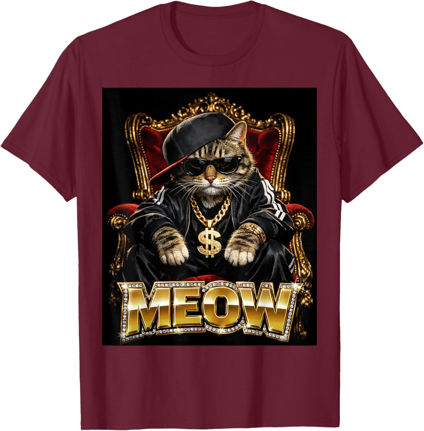 Meow Funny Hip Hop Kitty 80s & 90s Retro Rap Music Cat T-Shirt - T-Shirt | Maroon