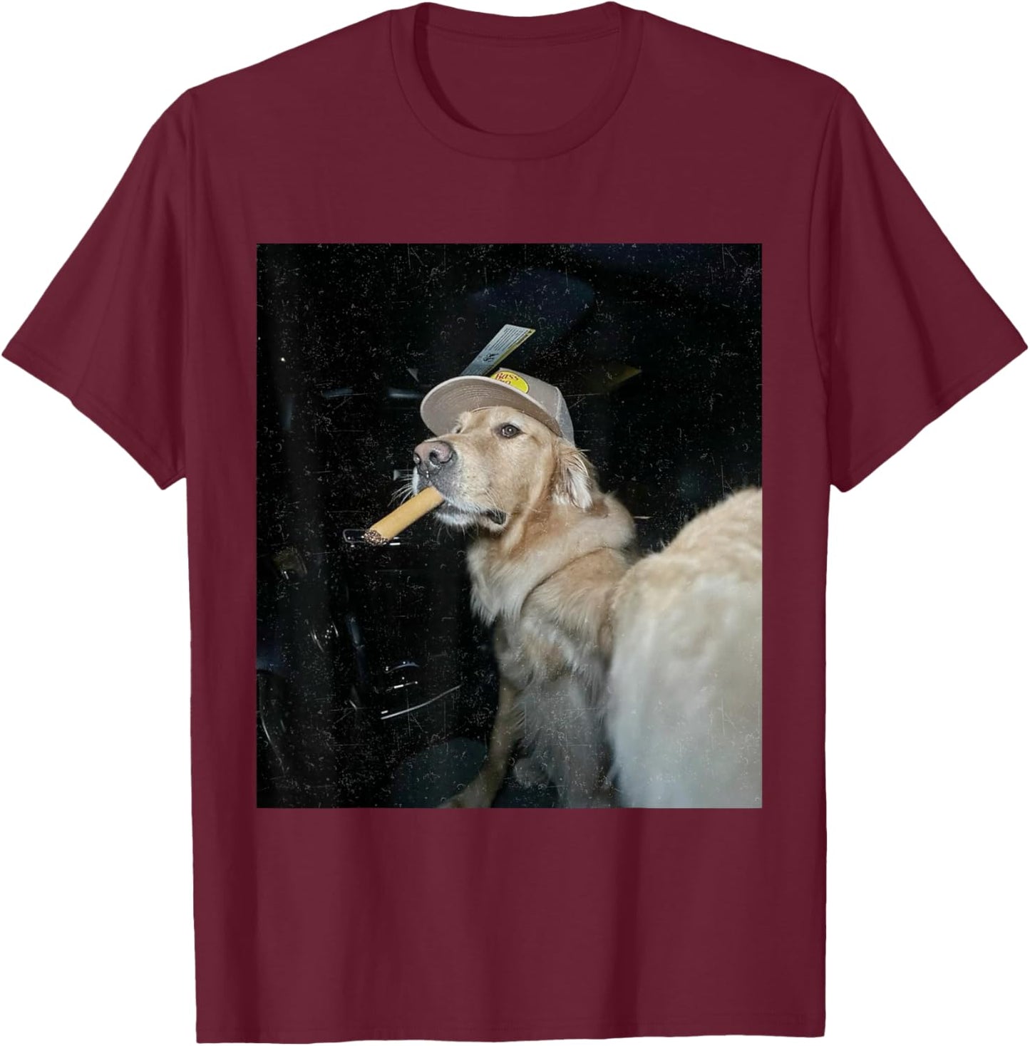Dog Smoking Cigarette Funny Golden Meme T-Shirt - T-Shirt | Maroon