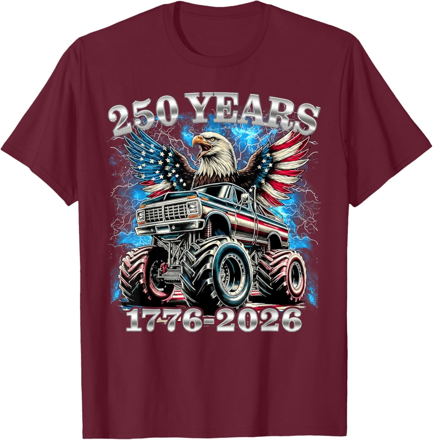 USA 250 Years 1776-2026 Monster Truck Eagle Flag Boys T-Shirt - T-Shirt | Maroon