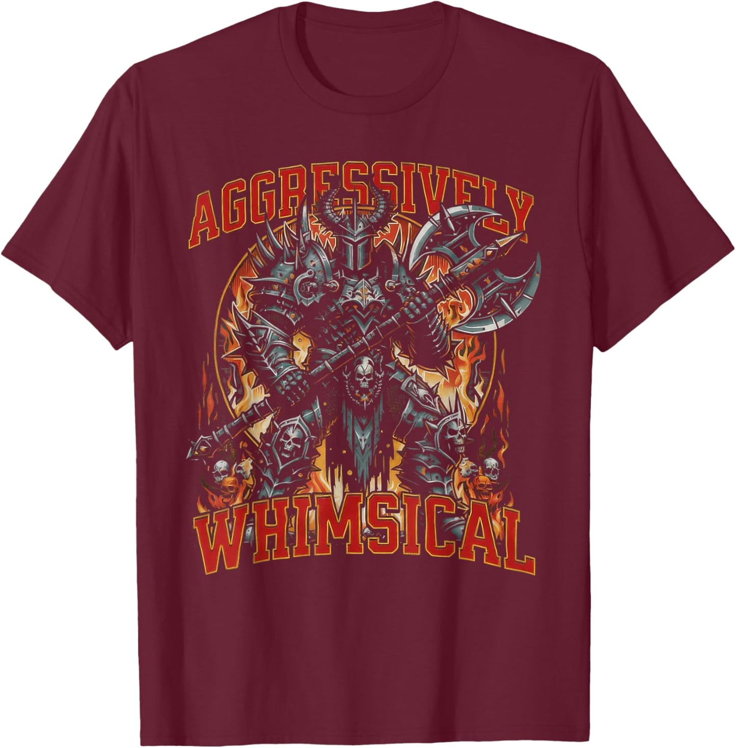 Aggressively Whimsical Dark Fantasy Warrior Battle Design T-Shirt - T-Shirt | Maroon