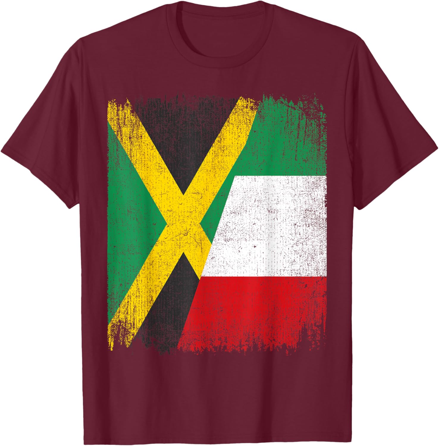 Half Jamaica Italy Flag Jamaican Italian Pride Roots T-Shirt - T-Shirt | Maroon