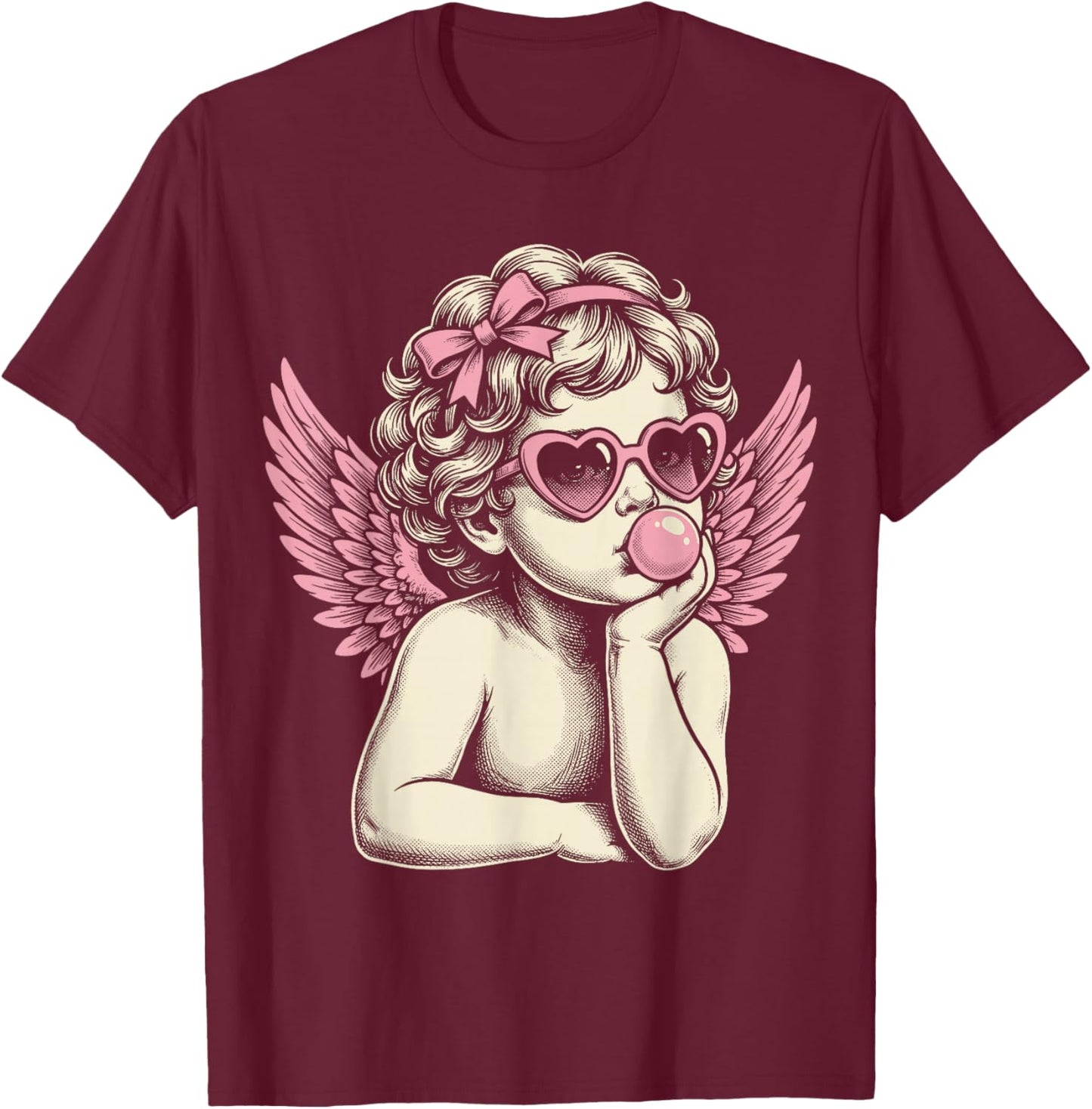 Cute Vintage Cupid Blowing Bubble Gum T-Shirt - T-Shirt | Maroon