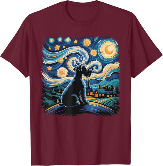 Funny Schnauzer Lover Schnauzer Dog with Starry Night Parody T-Shirt - T-Shirt | Maroon
