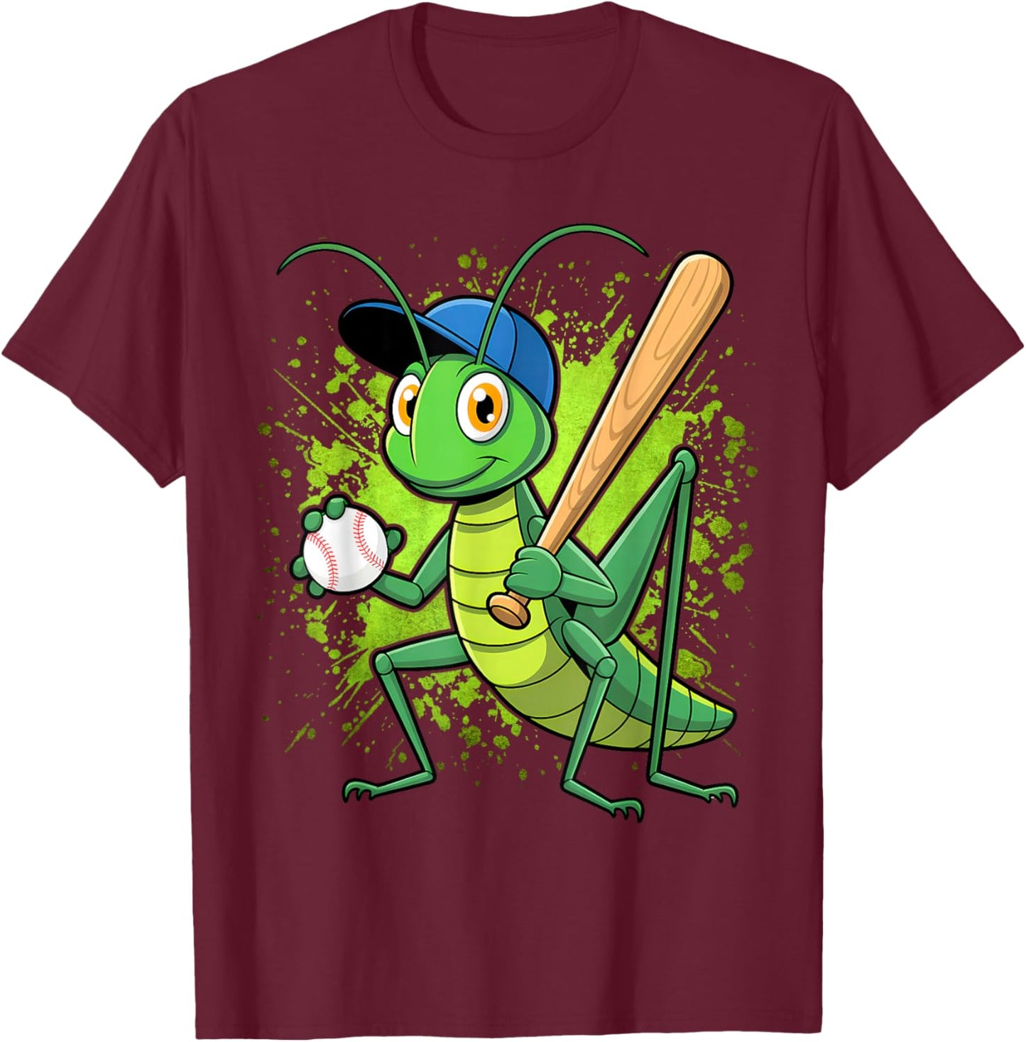 Baseball Grasshopper Insect Lover Mascot Player Bat T-Shirt - T-Shirt | Maroon