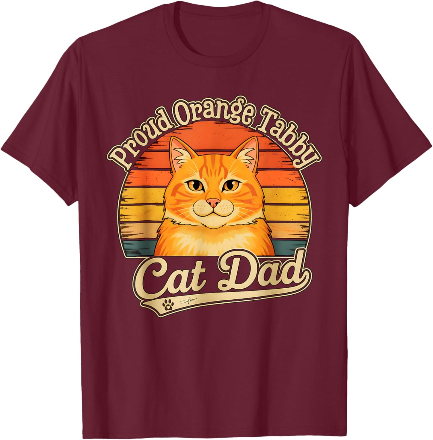 Proud Orange Tabby Cat Dad Sunset Graphic T-Shirt - T-Shirt | Maroon