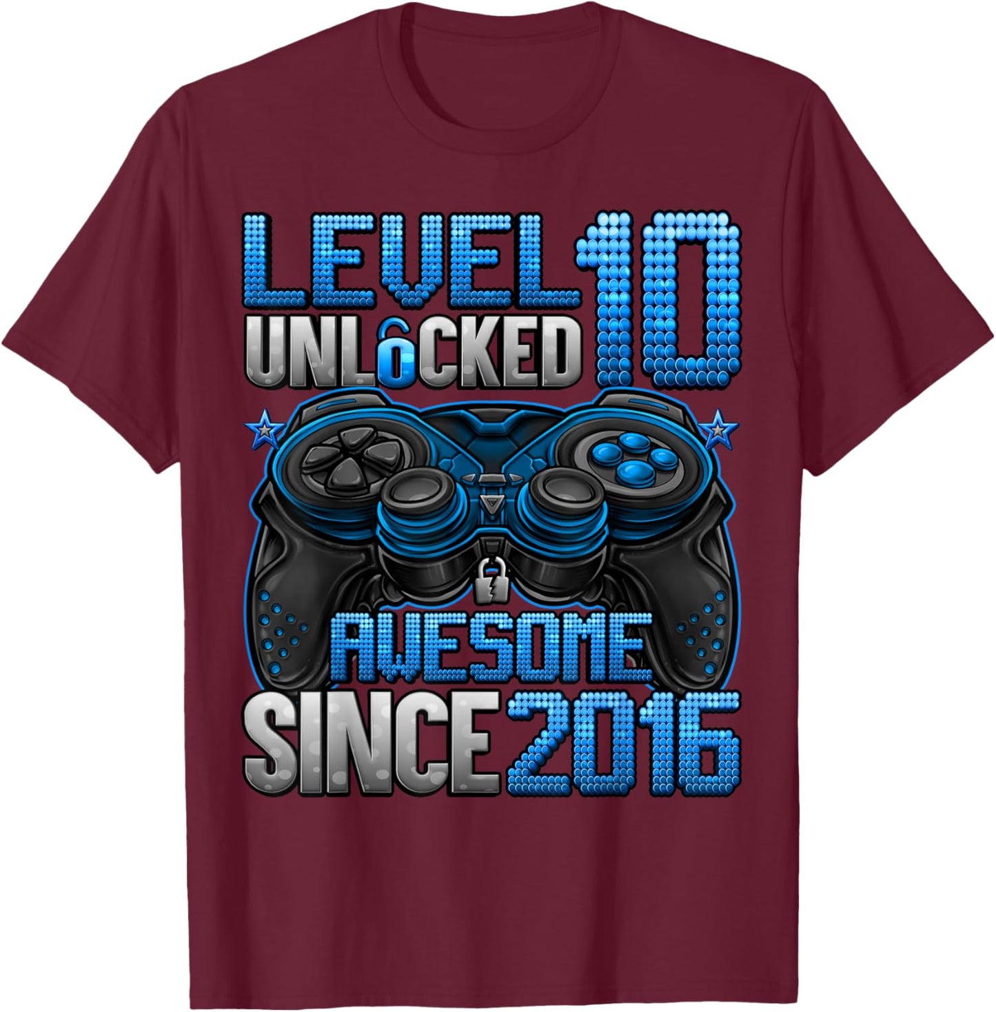 Level 10 Unlocked 10 Year Old Gifts Boys 10th Birthday Boy T-Shirt - T-Shirt | Maroon
