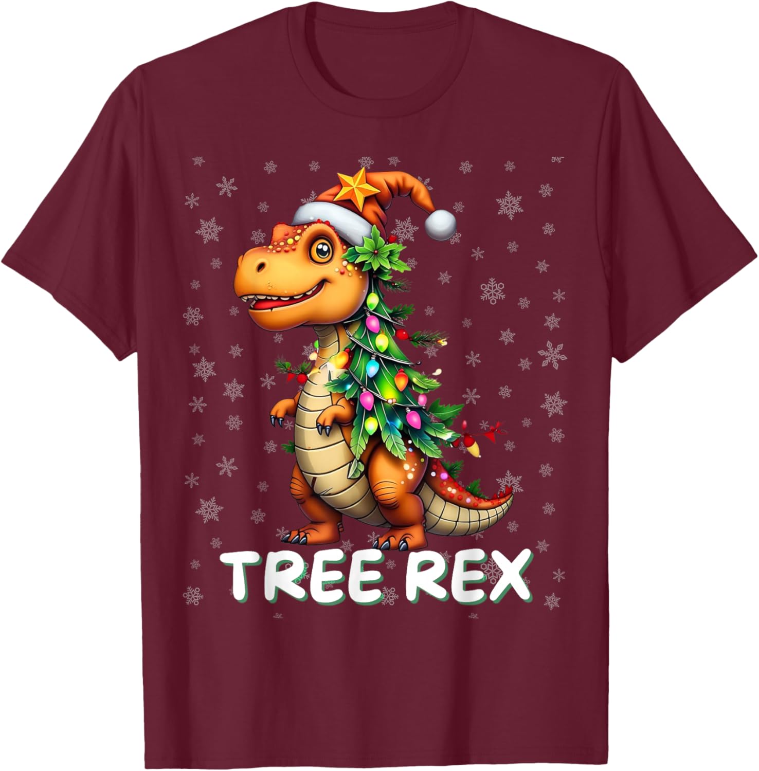 Fanny Christmasaurus Christmas Dinosaur Tree Rex Xmas T-Shirt - T-Shirt | Maroon