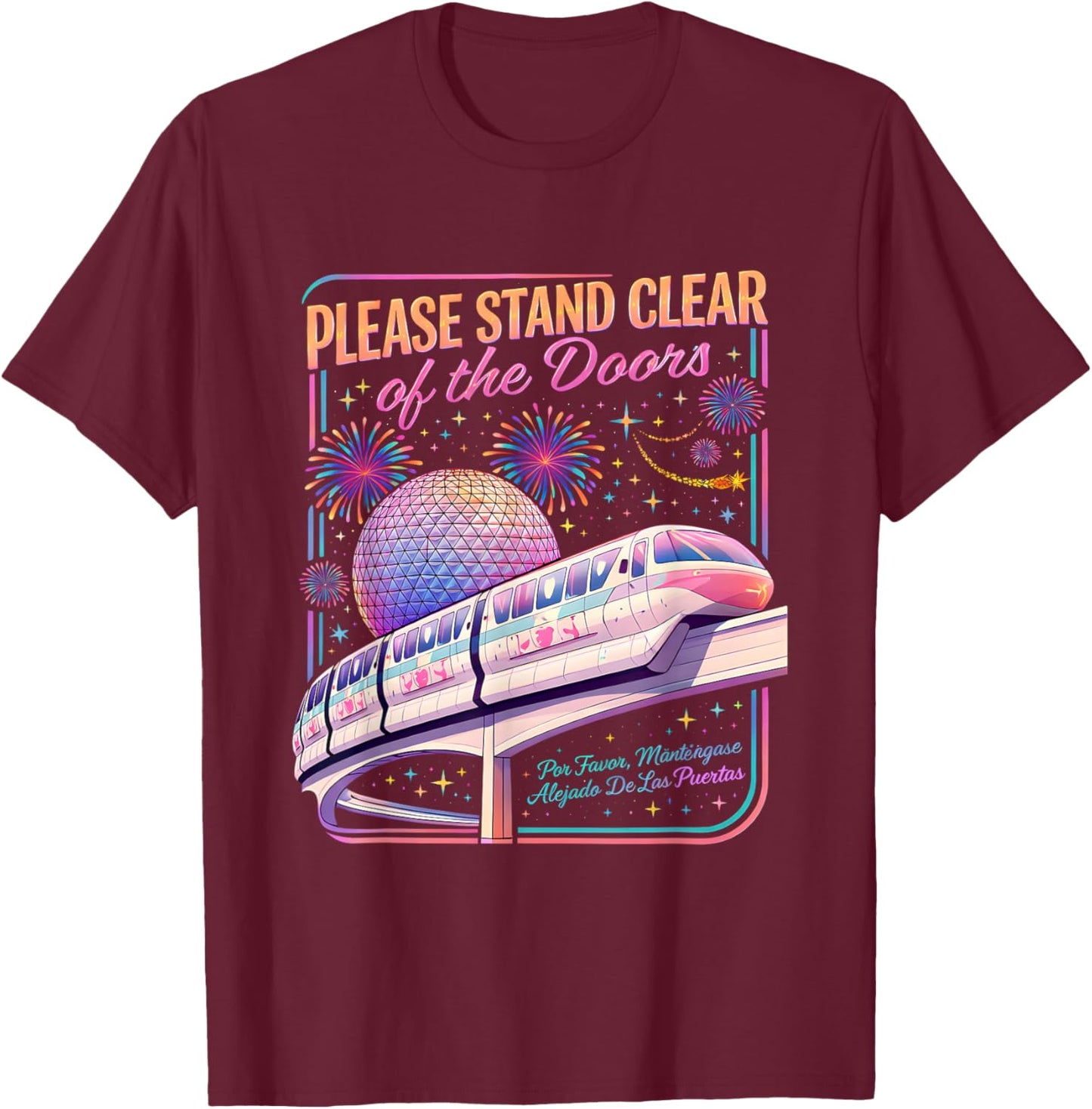 Please Stand Clear of The Doors Monorail Art T-Shirt - T-Shirt | Maroon