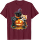 Vintage Kittens Pumpkin Cute Cat Spooky Season Halloween T-Shirt - T-Shirt | Maroon