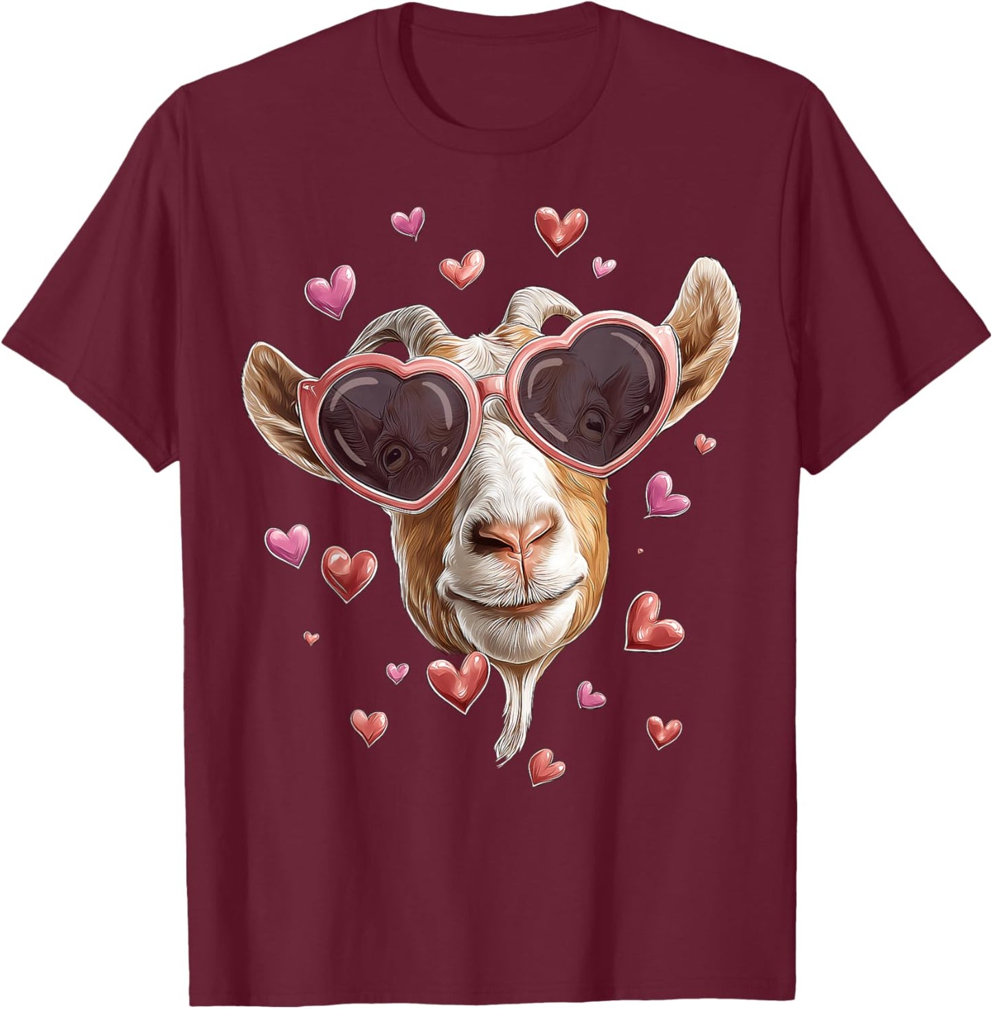 Goat Farmer Farm Rancher Valentine's Day Heart Sunglasses T-Shirt - T-Shirt | Maroon