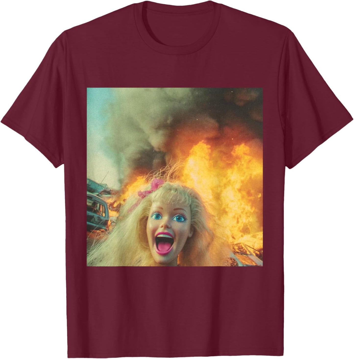 Funny Disgusting Doll face Meme T-Shirt - T-Shirt | Maroon