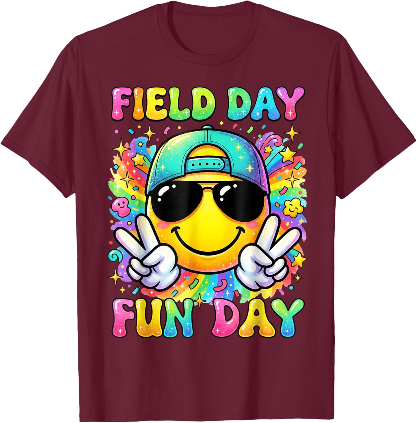Retro Field Day Teachers Boys Girls Kids Field Day Fun Day T-Shirt - T-Shirt | Maroon
