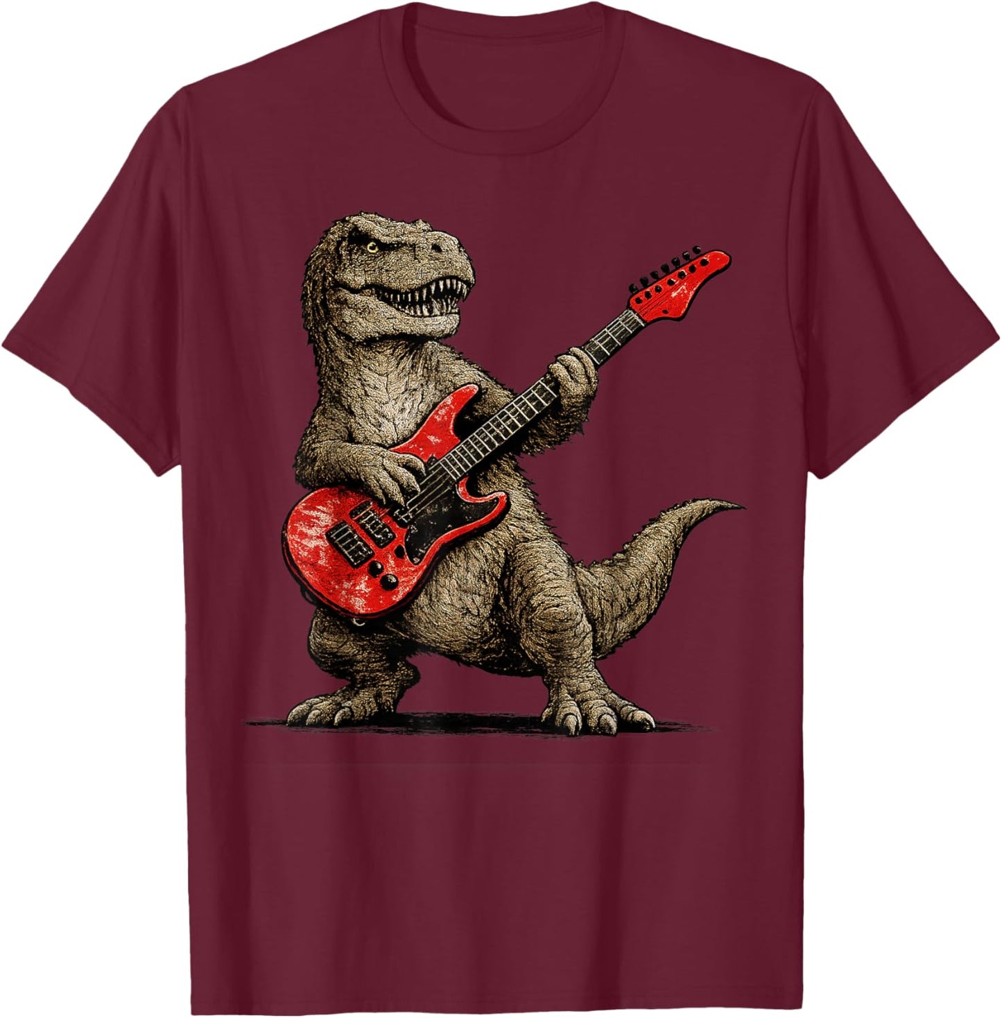 Funny T-Rex Playing Guitar Rock and Roll Gifts Men Women Kid T-Shirt - T-Shirt | Maroon