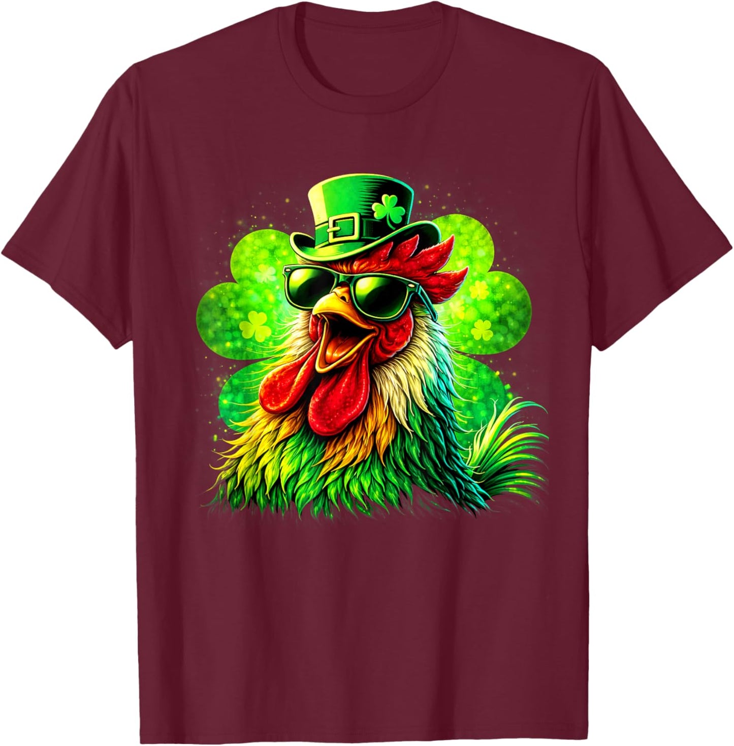 Rooster St Patricks Day Lucky Shamrock Men Women T-Shirt - T-Shirt | Maroon