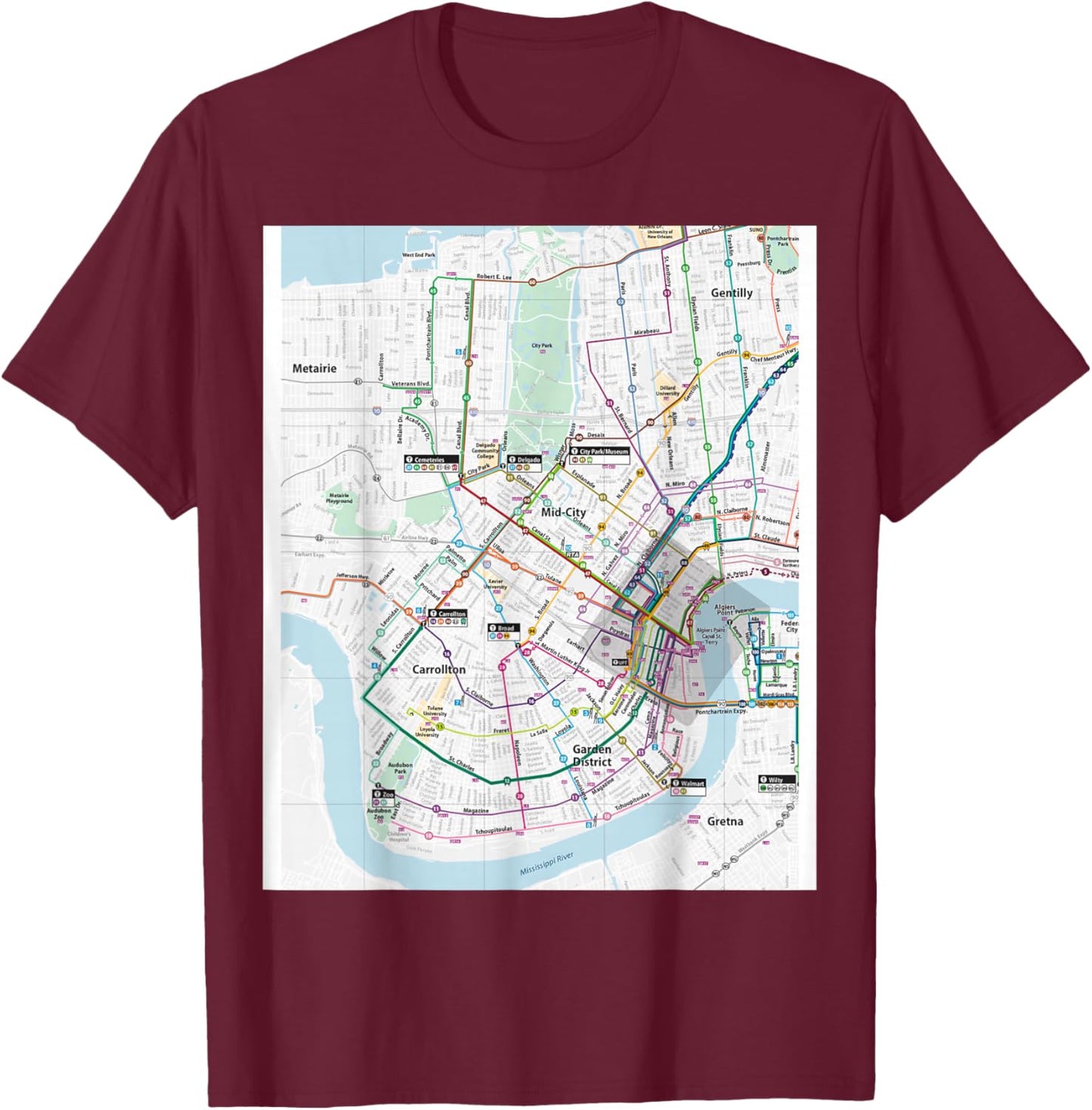 New Orleans Transit System Travel Art USA T-Shirt - T-Shirt | Maroon