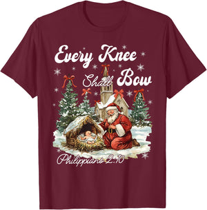 Every Knee Shall Bow Jesus Christian Christmas Santa Pajamas T-Shirt - T-Shirt | Maroon