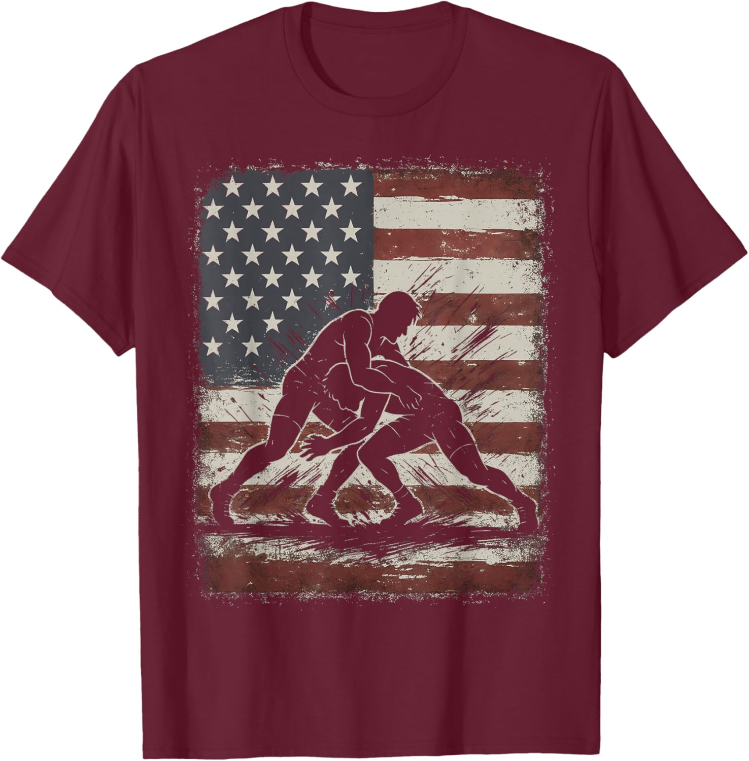 Vintage American Wrestling US Flag Wrestling Wrestler T-Shirt - T-Shirt | Maroon