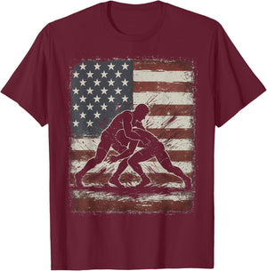 Vintage American Wrestling US Flag Wrestling Wrestler T-Shirt - T-Shirt | Maroon