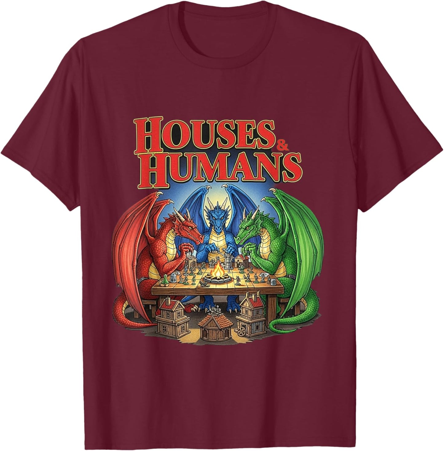 Funny Houses and Humans T-Shirt - T-Shirt | Maroon