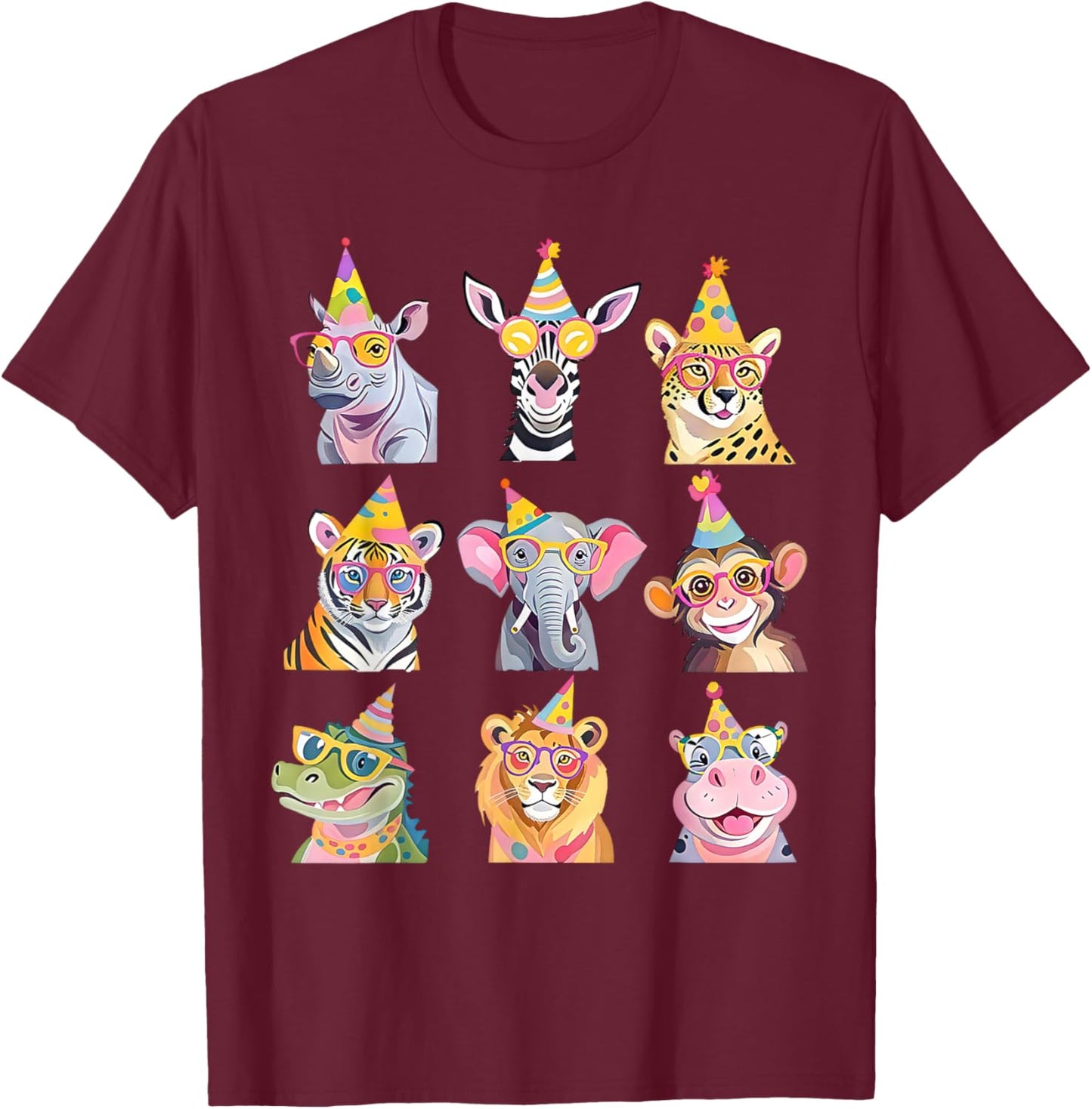 Cute Party Animals Birthday Wildlife Zoo Birthday Boys Kids T-Shirt - T-Shirt | Maroon