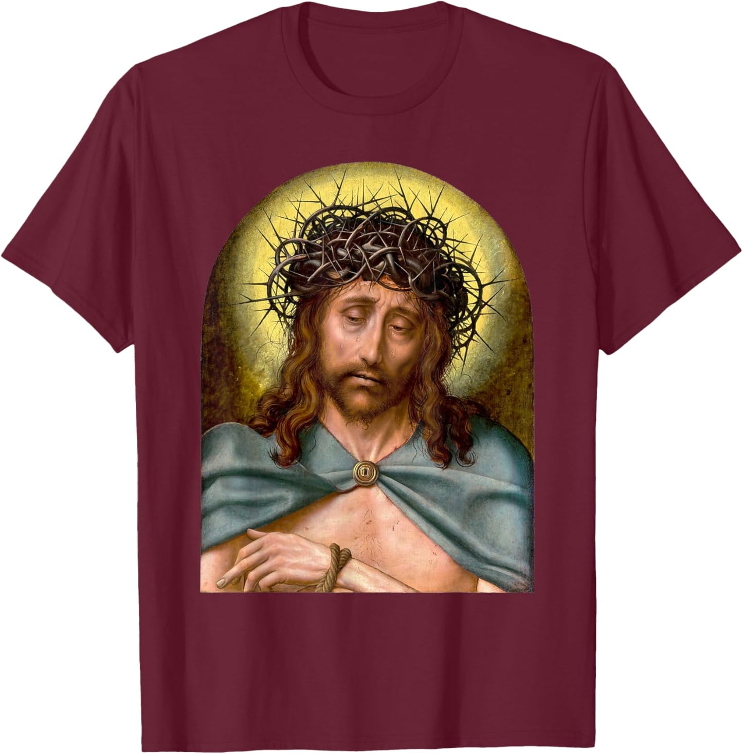Jesus Christ as Man of Sorrows Painting Quentin Metsys 1500s T-Shirt - T-Shirt | Maroon