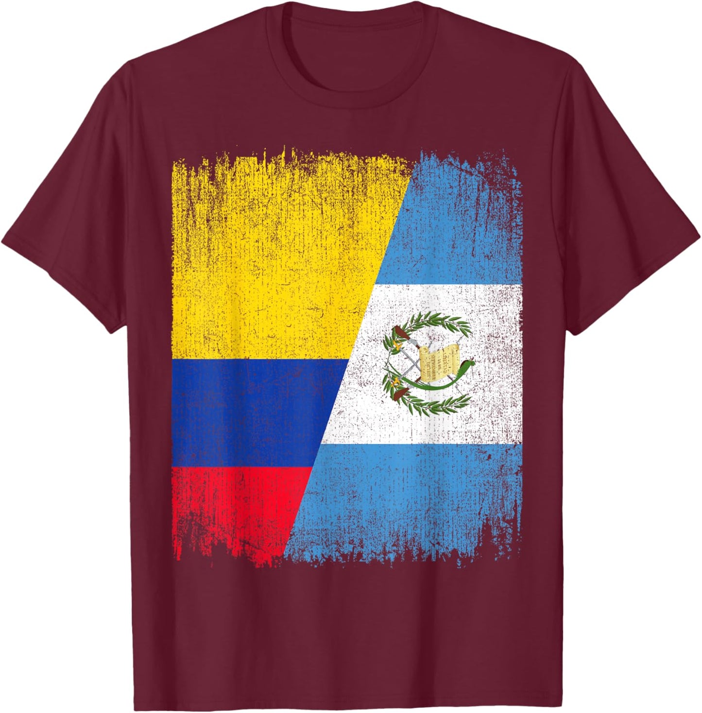 Half Colombia Guatemala Flag Colombian Guatemalan Pride Root T-Shirt - T-Shirt | Maroon