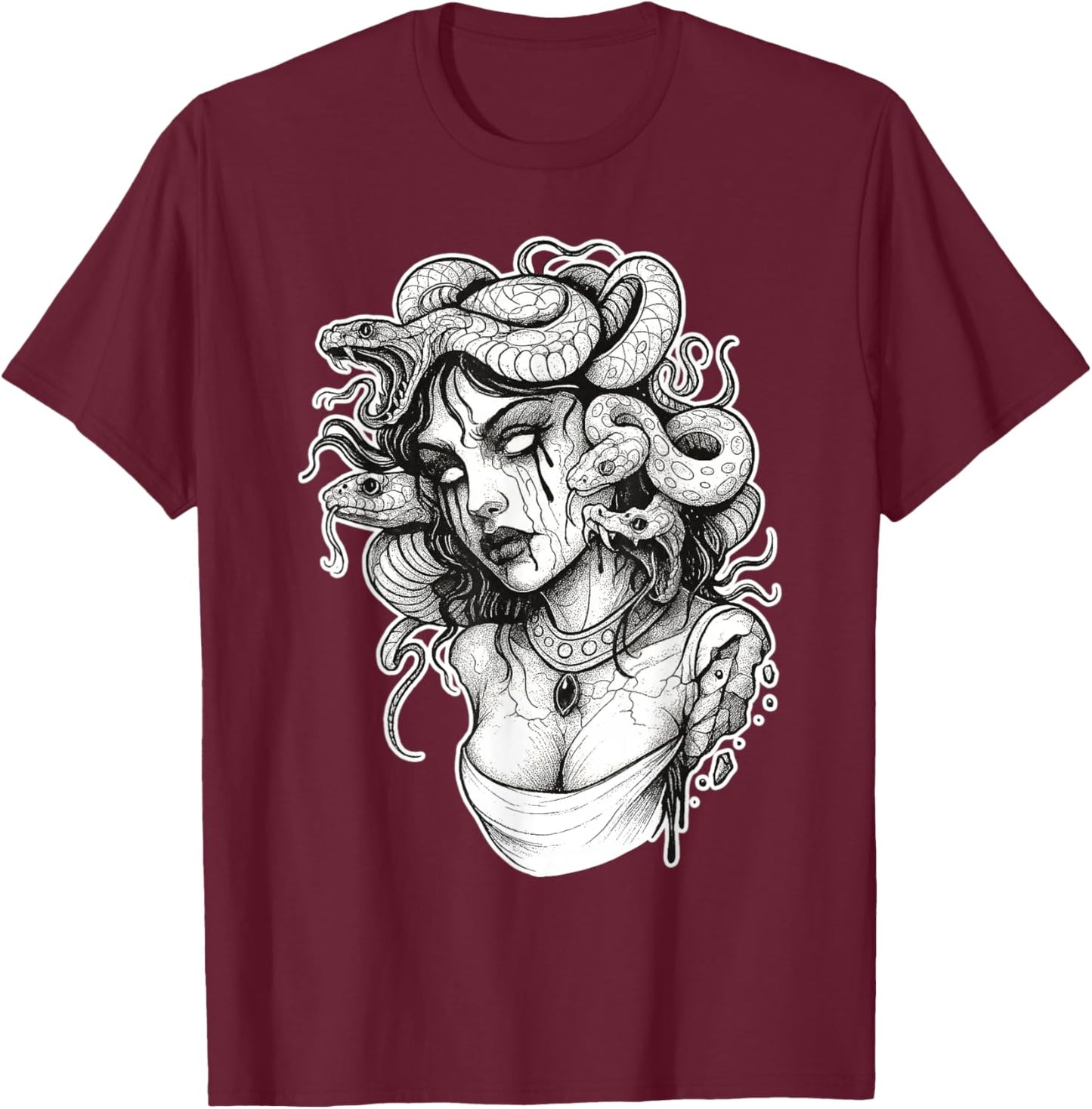 Medusa Zombie Snake Gothic T-Shirt - T-Shirt | Maroon