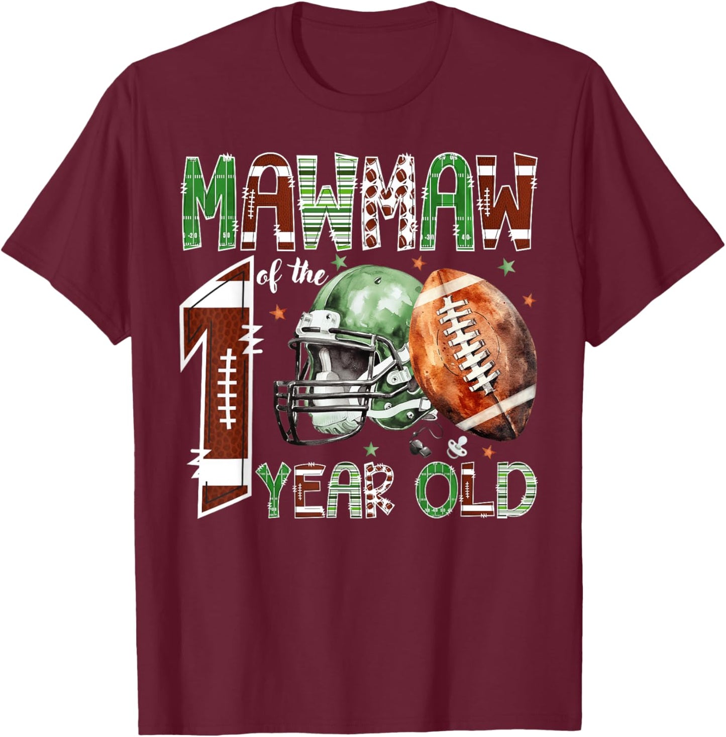 Mawmaw of The 1 Year Old Football Lover 1st Birthday Boy T-Shirt - T-Shirt | Maroon